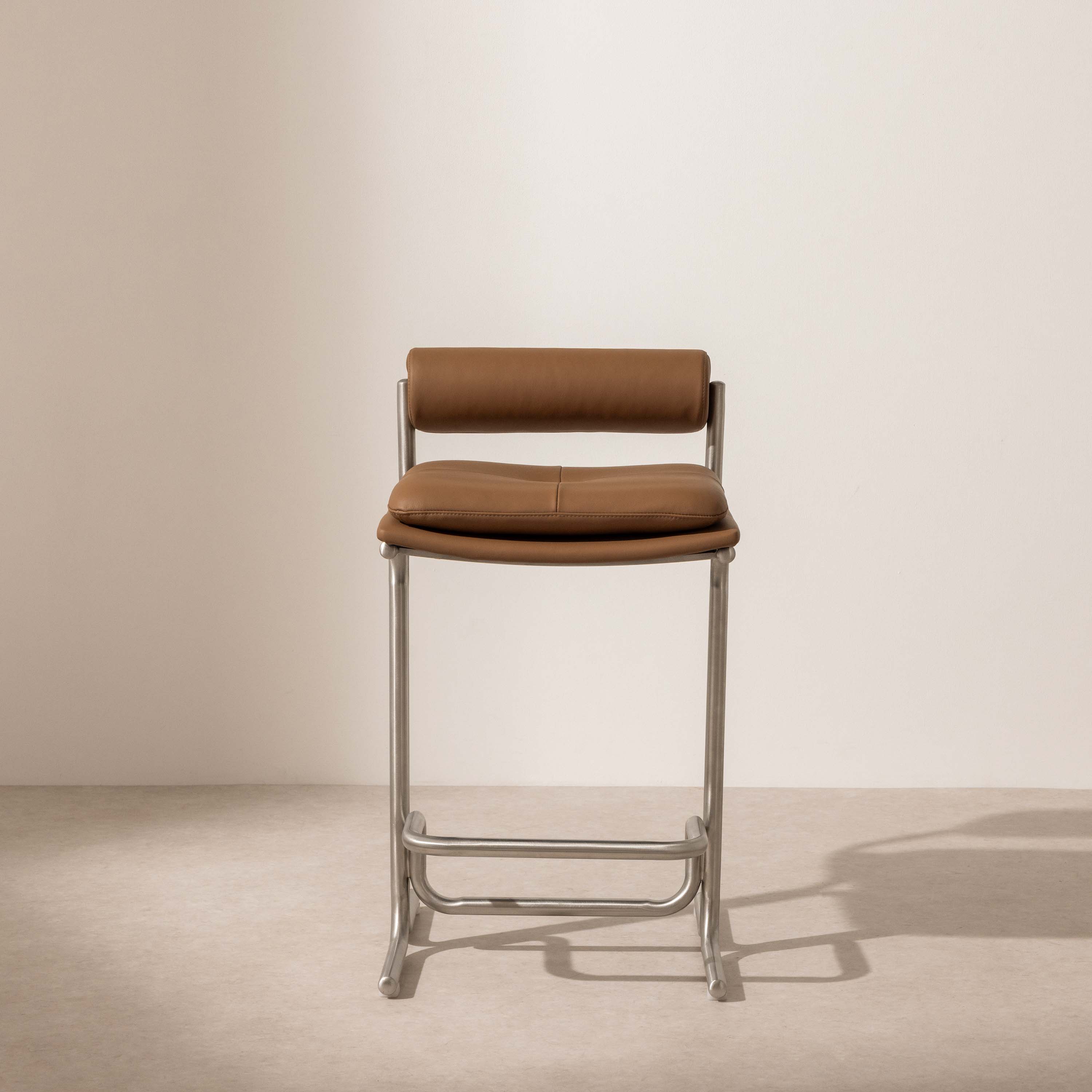 Bolster Bar Stool - Tan Leather - Image 3