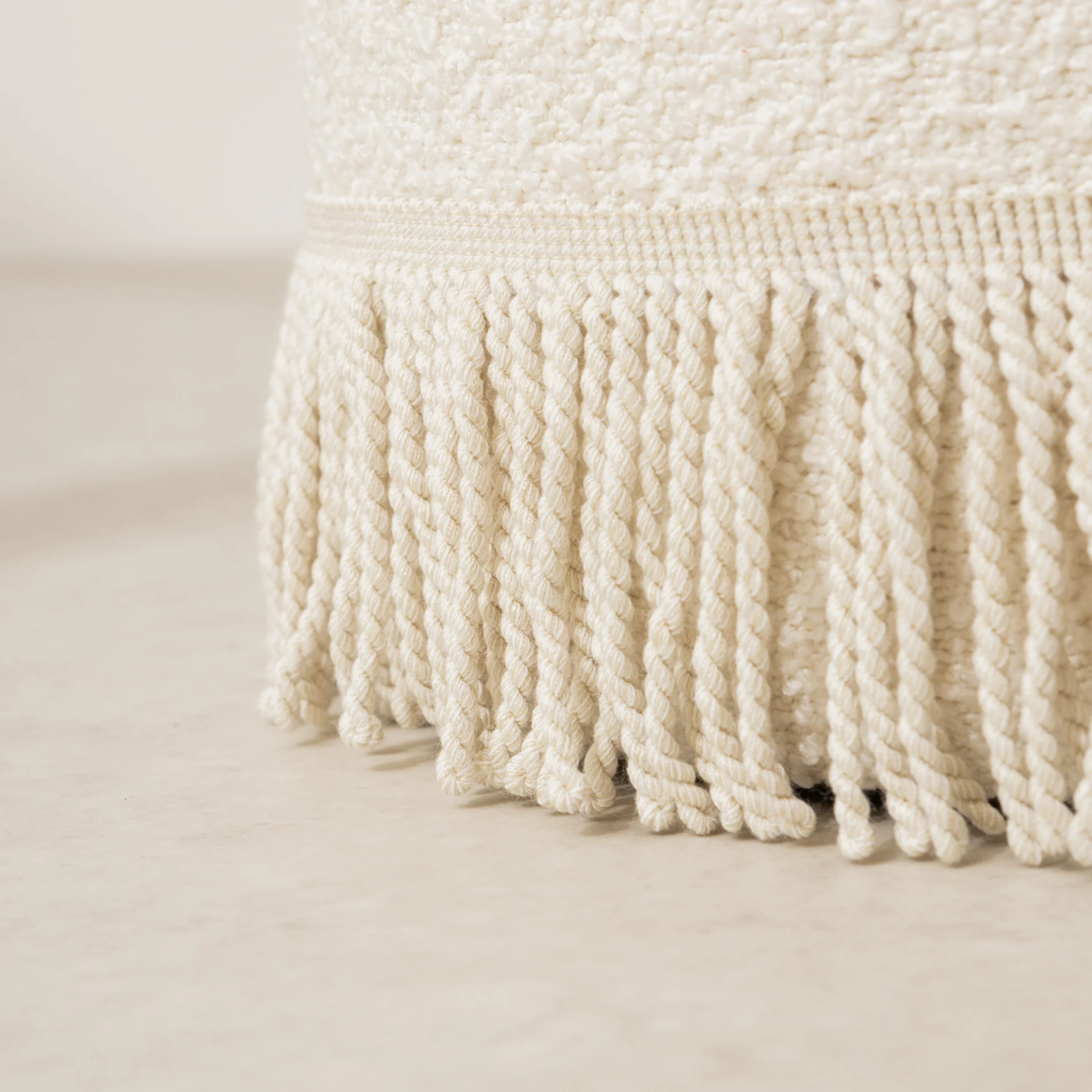 Boucle Pouffe with Fringe - White - Image 3