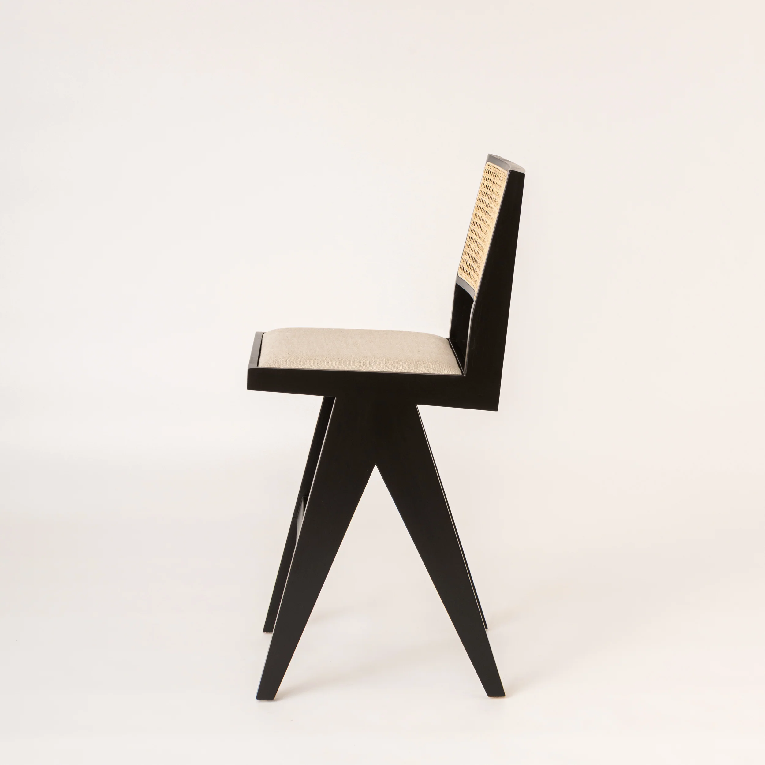 Cane & Upholstered Bar Stool - Black - Image 3