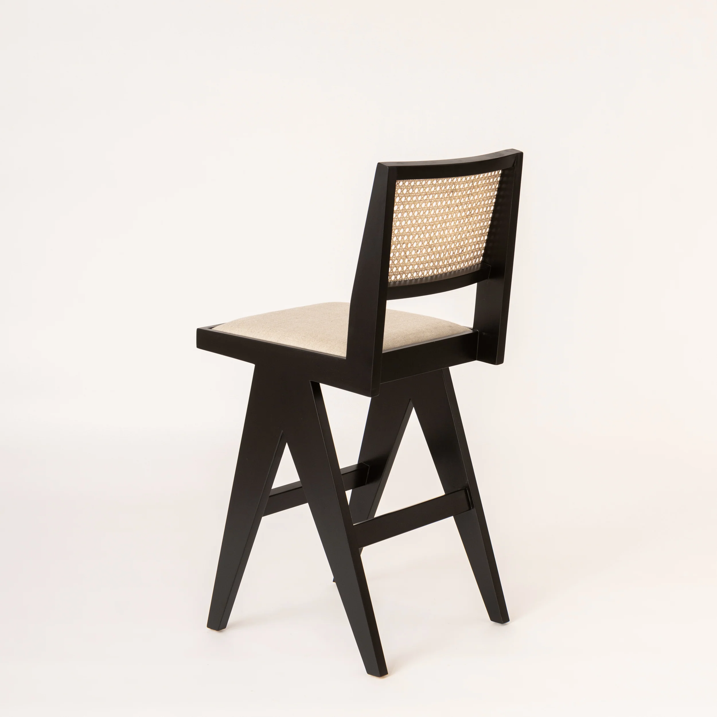 Cane & Upholstered Bar Stool - Black - Image 4