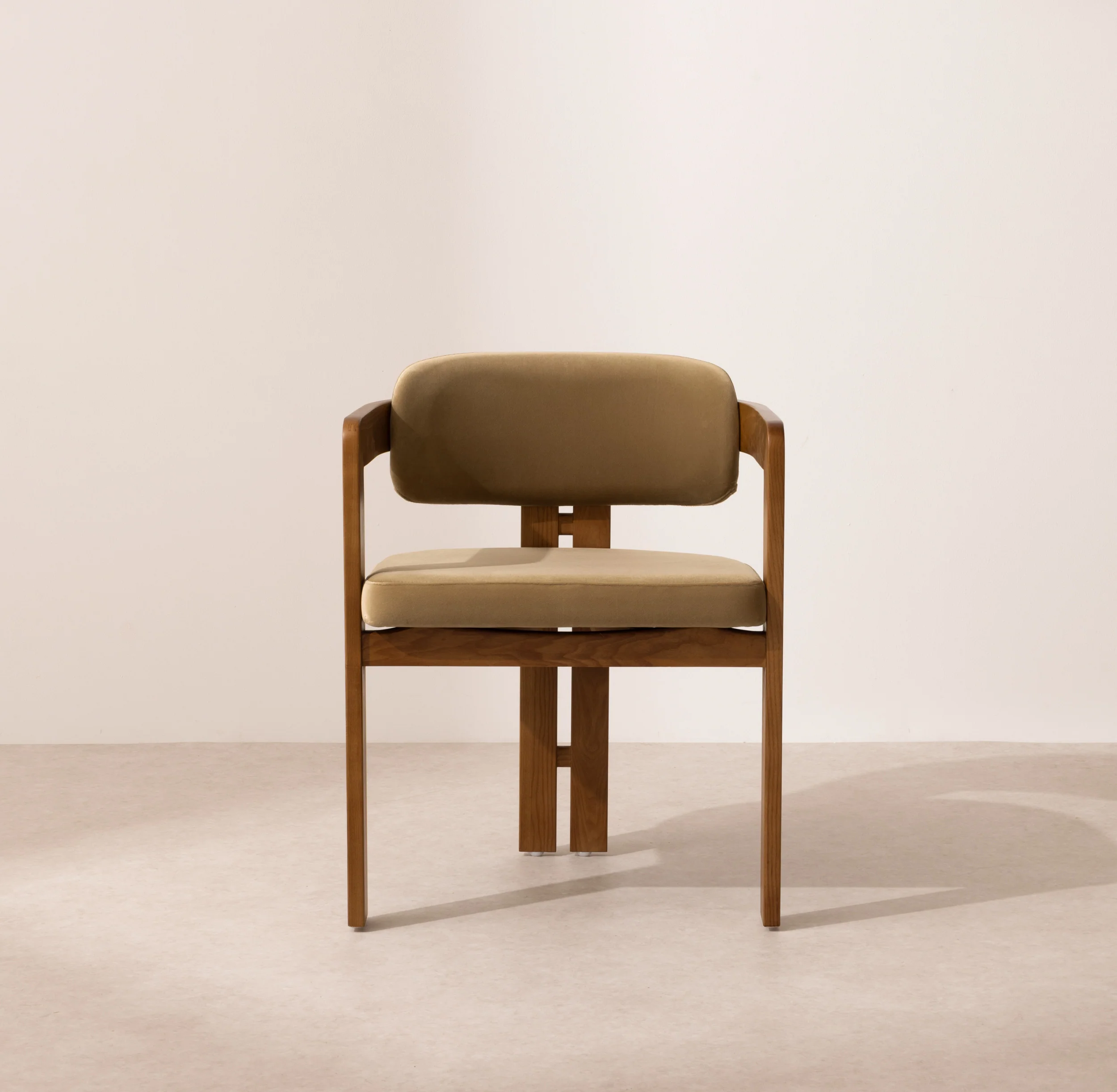 Curved Walnut Dining Chair - Sage Velvet - Image 3