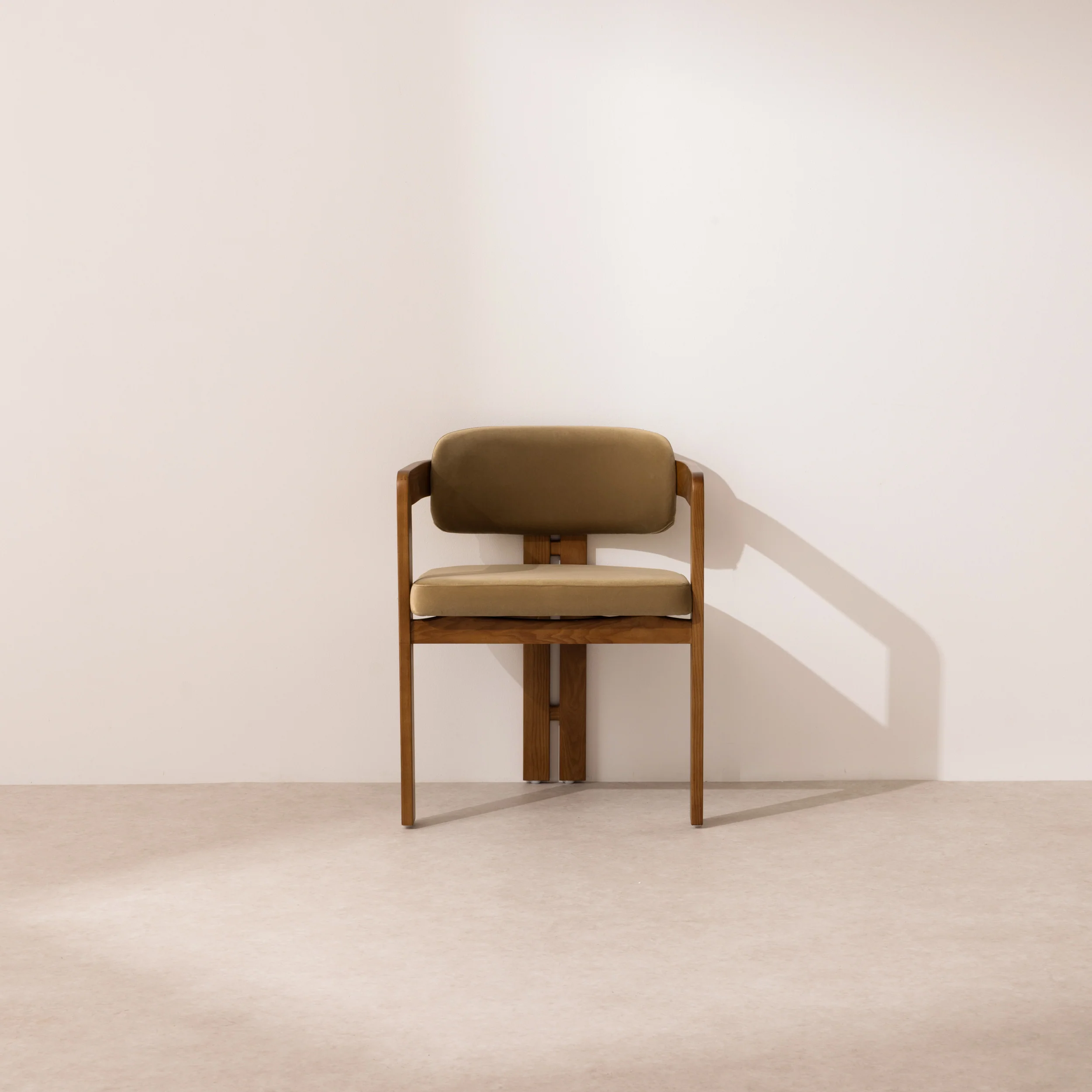 Curved Walnut Dining Chair - Sage Velvet - Image 5