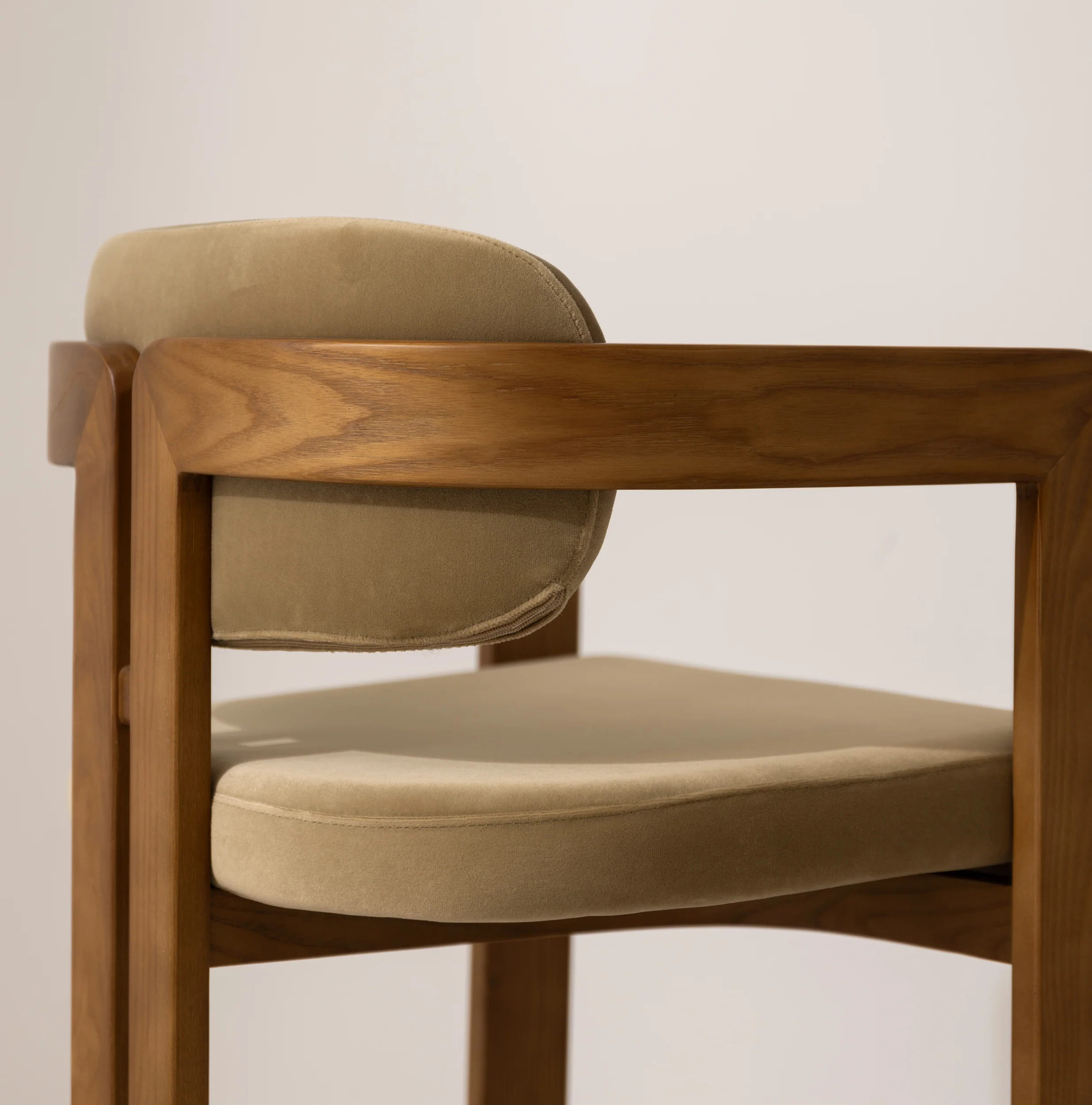 Curved Walnut Dining Chair - Sage Velvet - Image 8