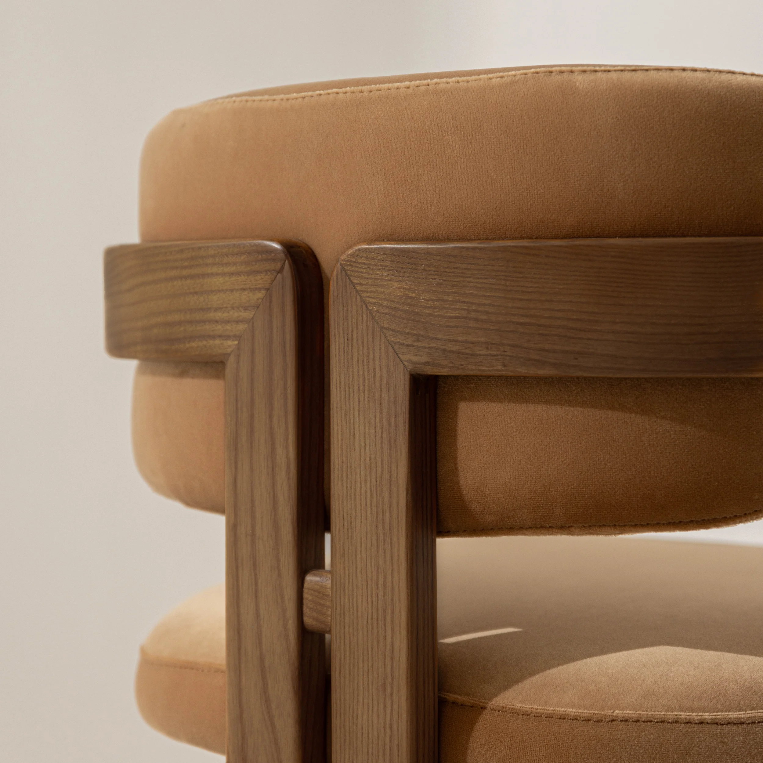 Curved Walnut Dining Chair - Camel Velvet - Image 4