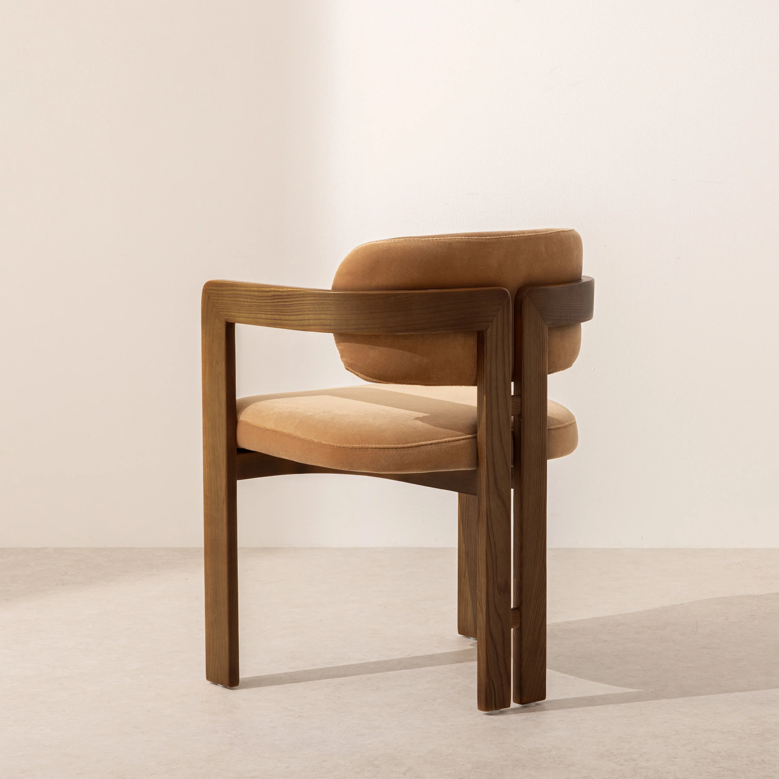 Curved Walnut Dining Chair - Camel Velvet - Image 6