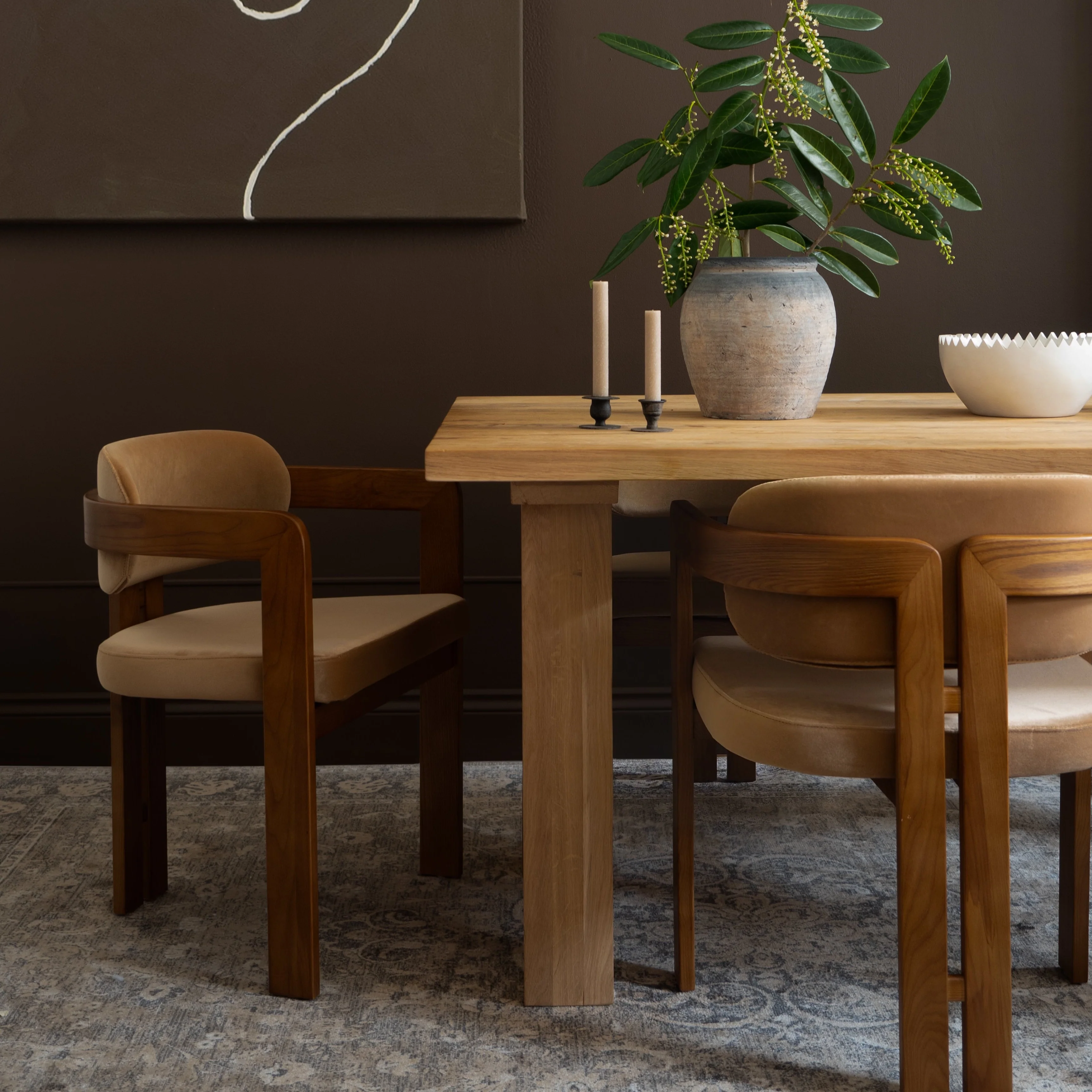 Curved Walnut Dining Chair - Camel Velvet - Image 7