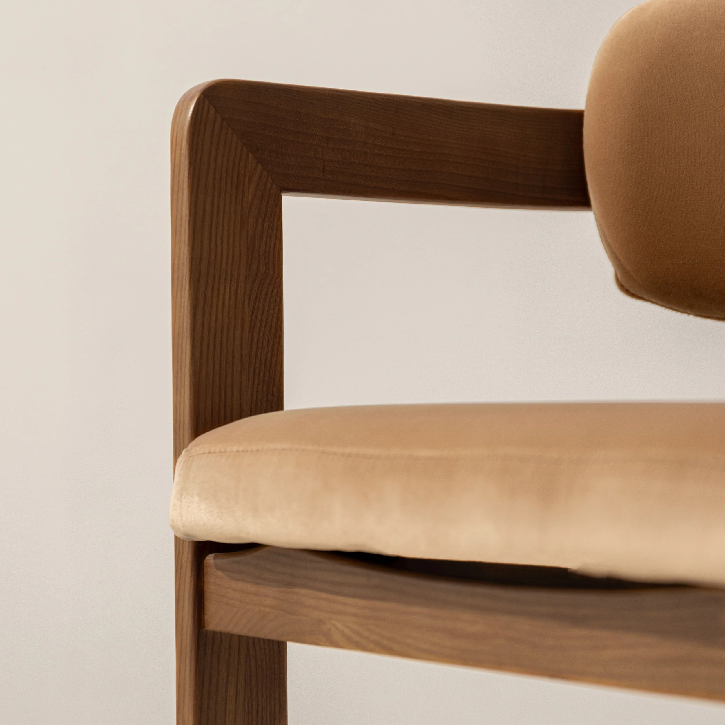 Curved Walnut Dining Chair - Camel Velvet - Image 8