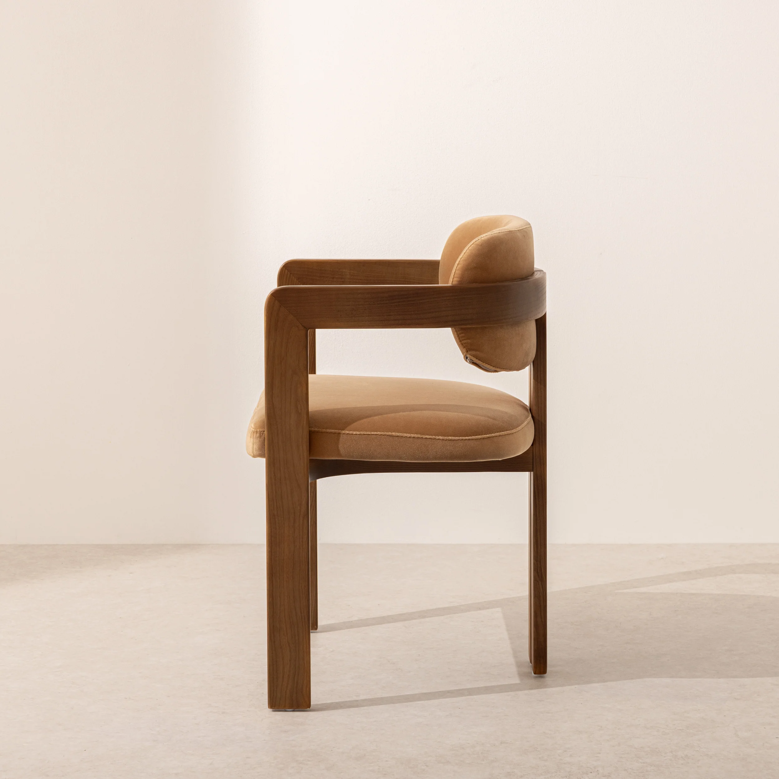 Curved Walnut Dining Chair - Camel Velvet - Image 9