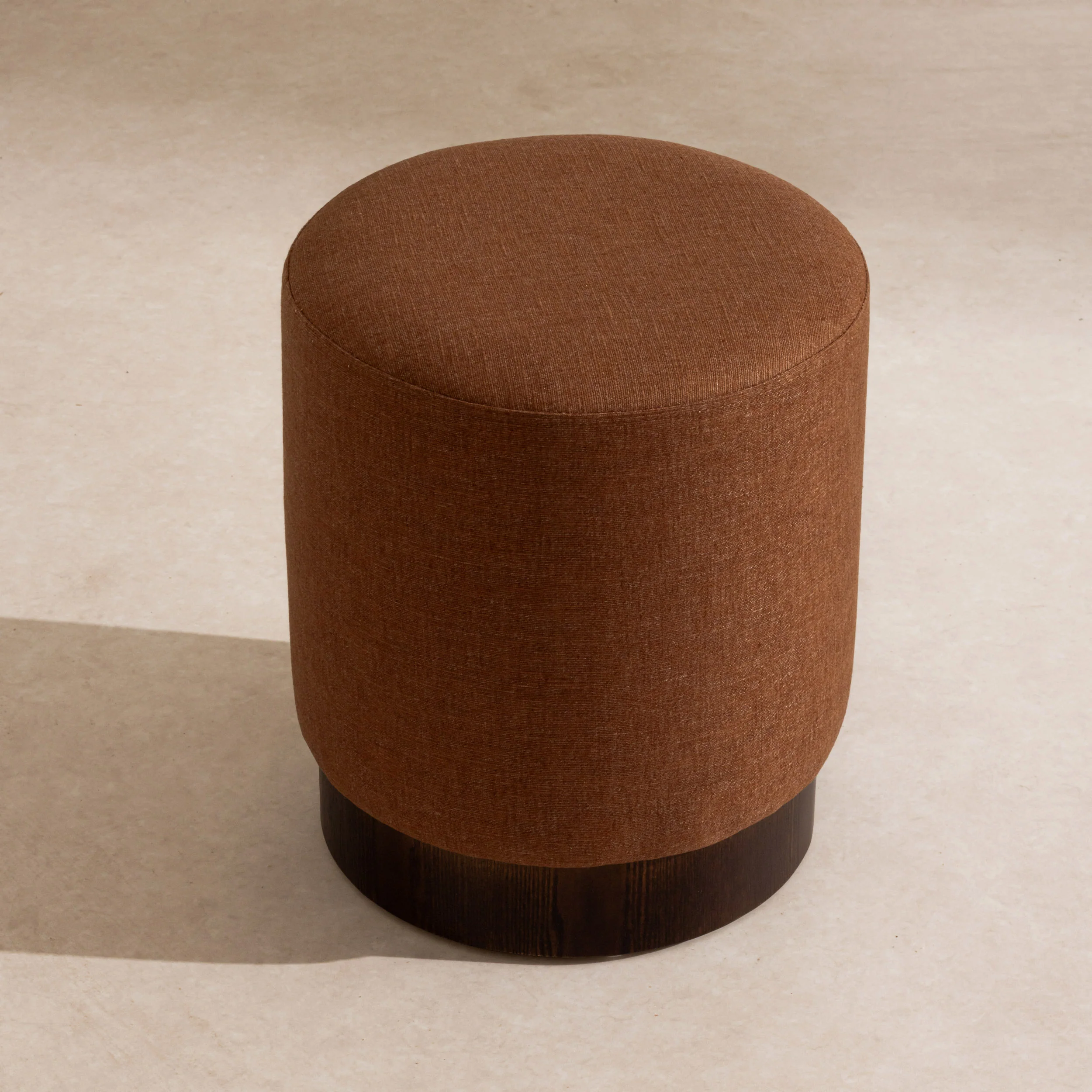 Linen Pouffe with Walnut Plinth - Image 2