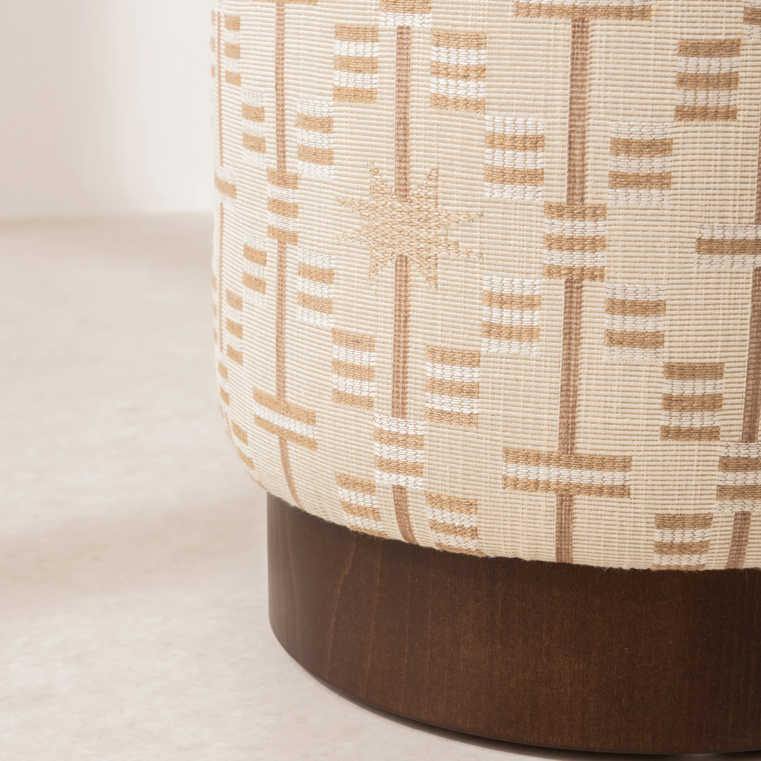 Linen Pouffe with Walnut Plinth - Afua - Image 4