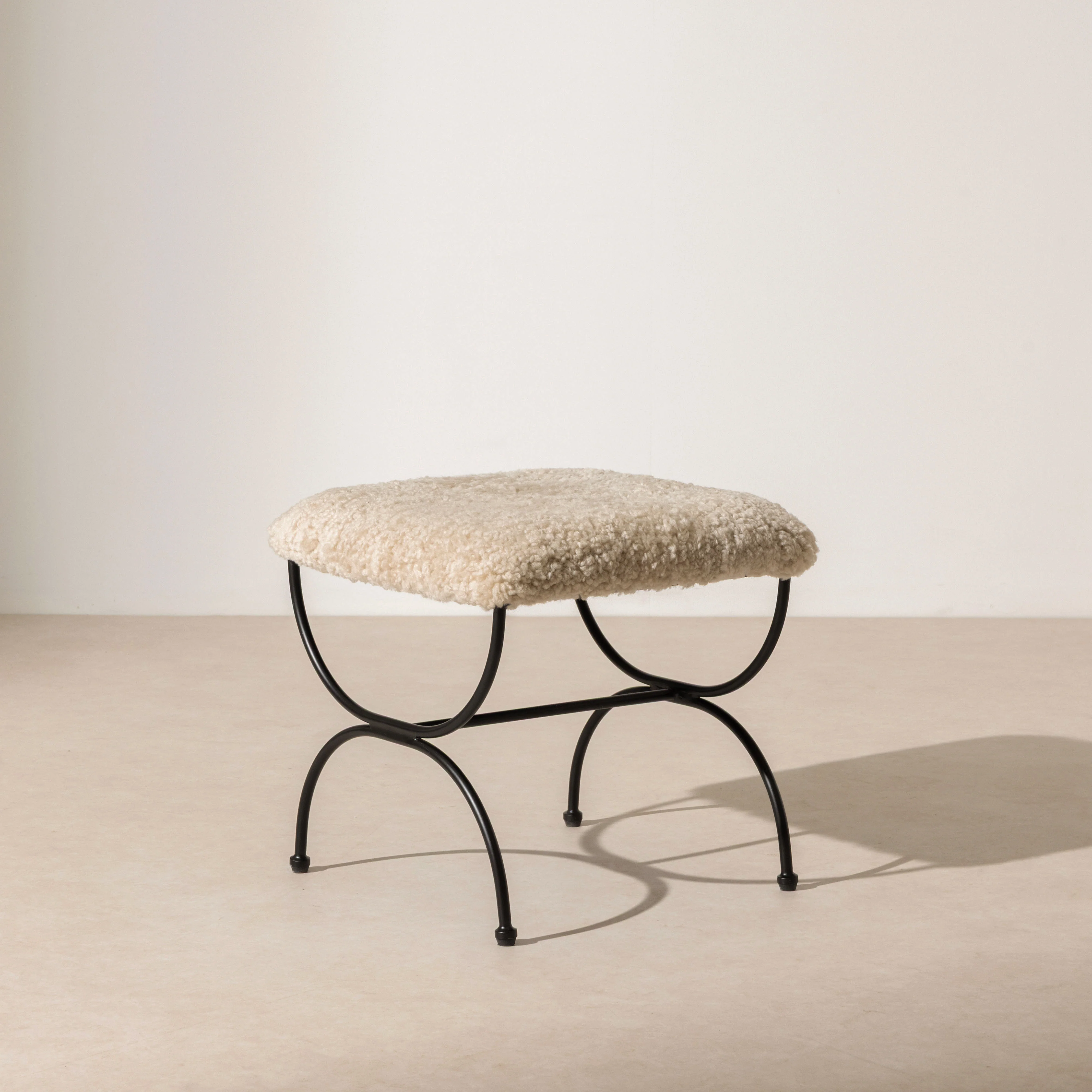 Metal & Sheepskin Low Stool