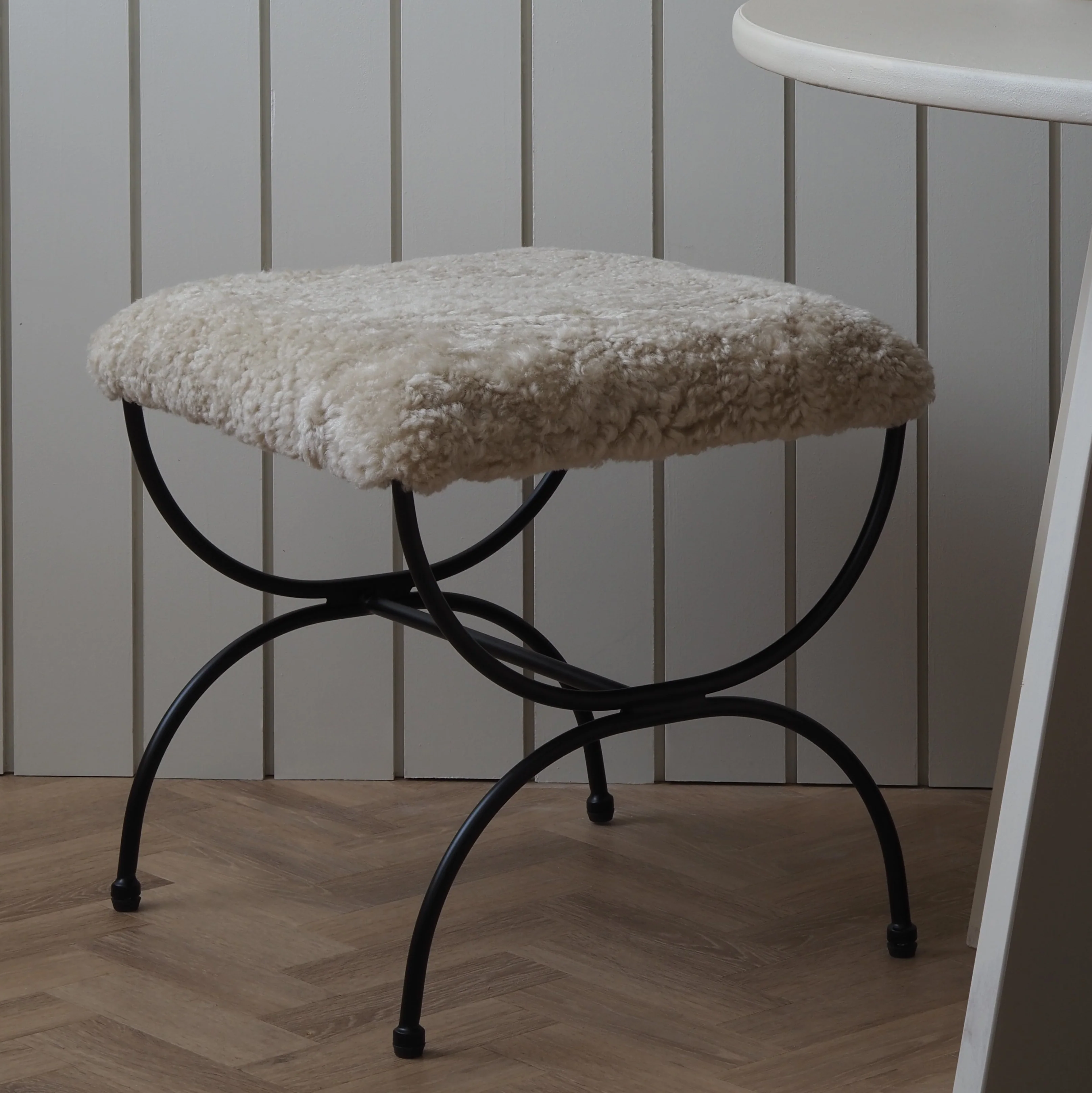 Metal & Sheepskin Low Stool - Image 3