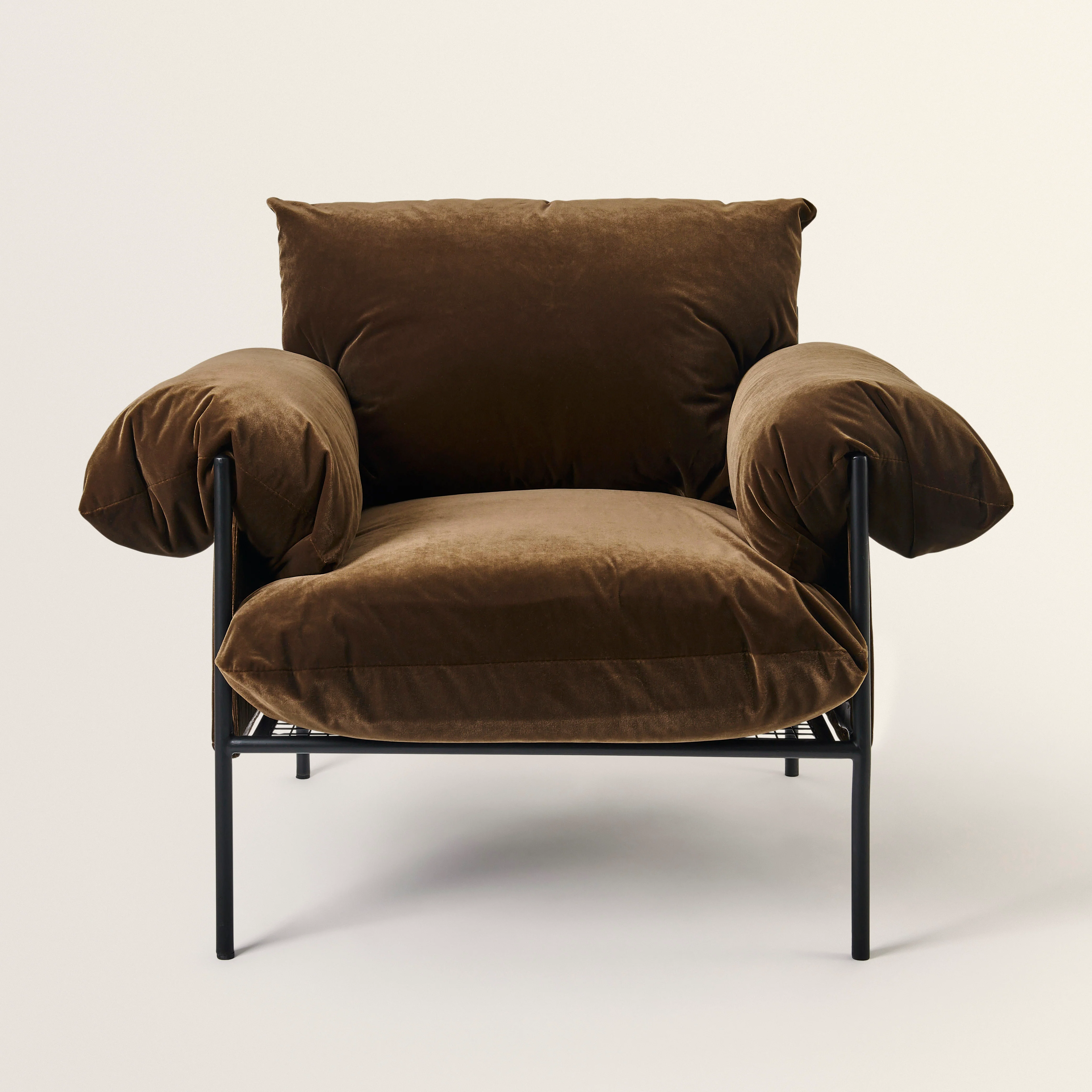 Metal & Velvet Lounge Chair - Chocolate - Image 3