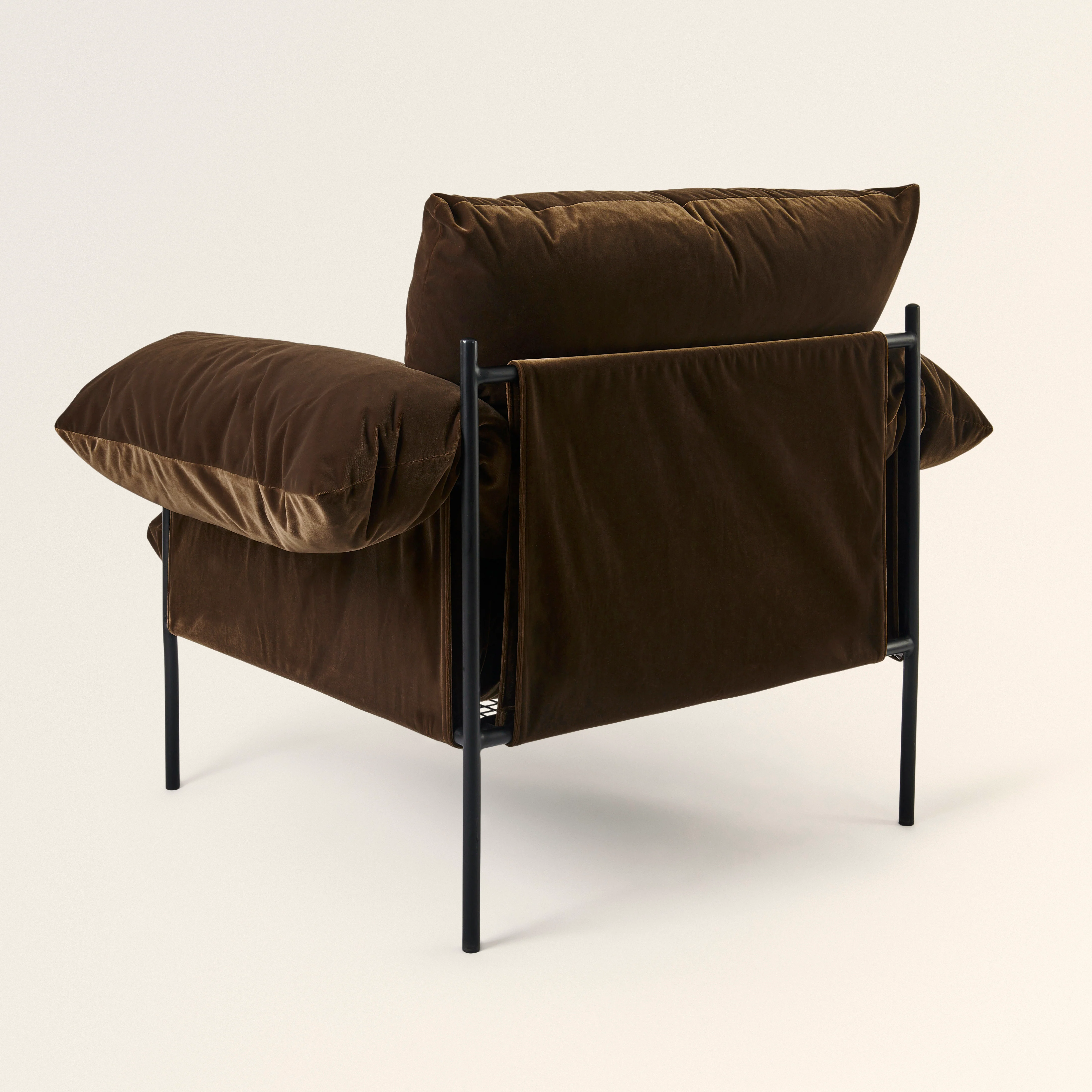 Metal & Velvet Lounge Chair - Chocolate - Image 4
