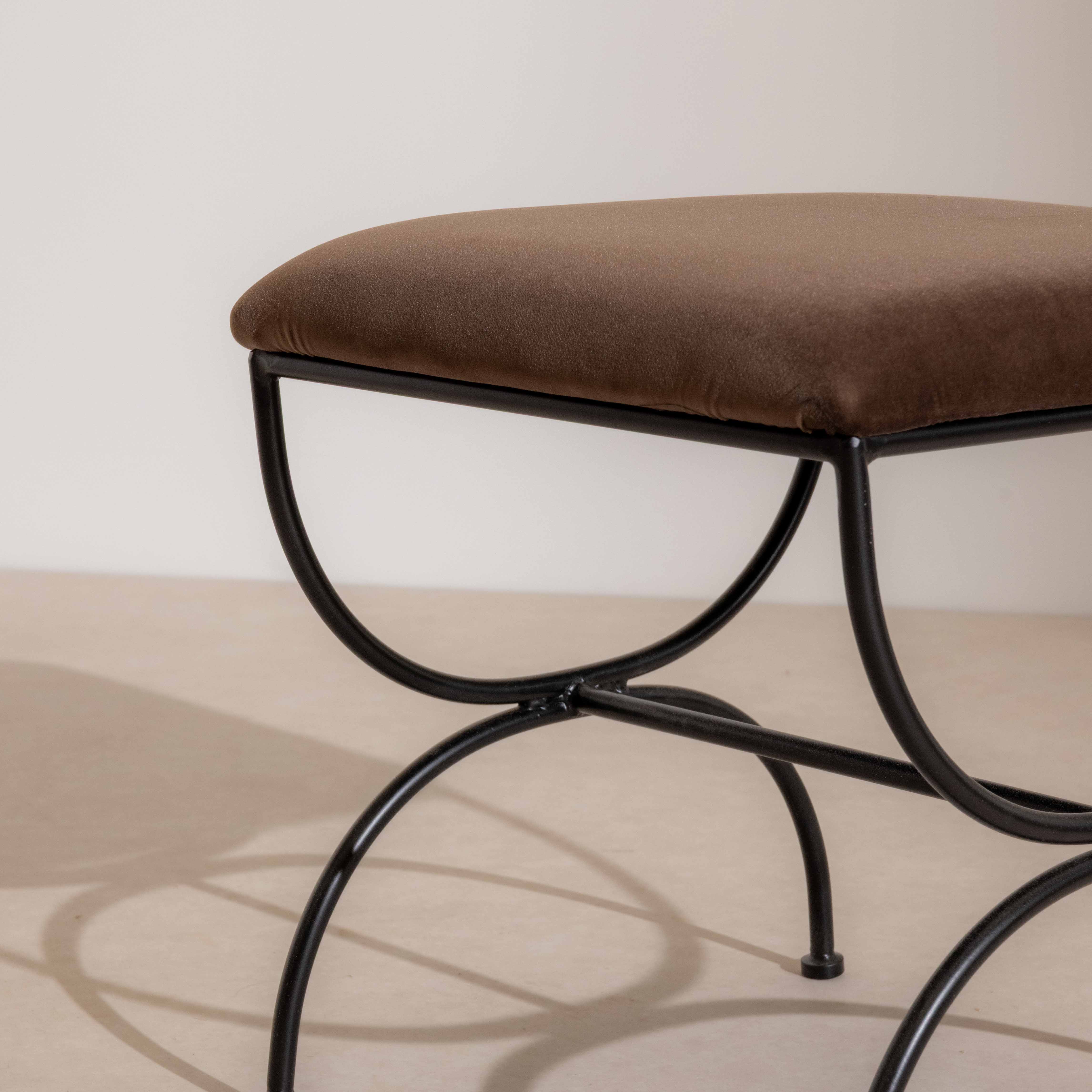 Metal & Velvet Low Stool - Image 4