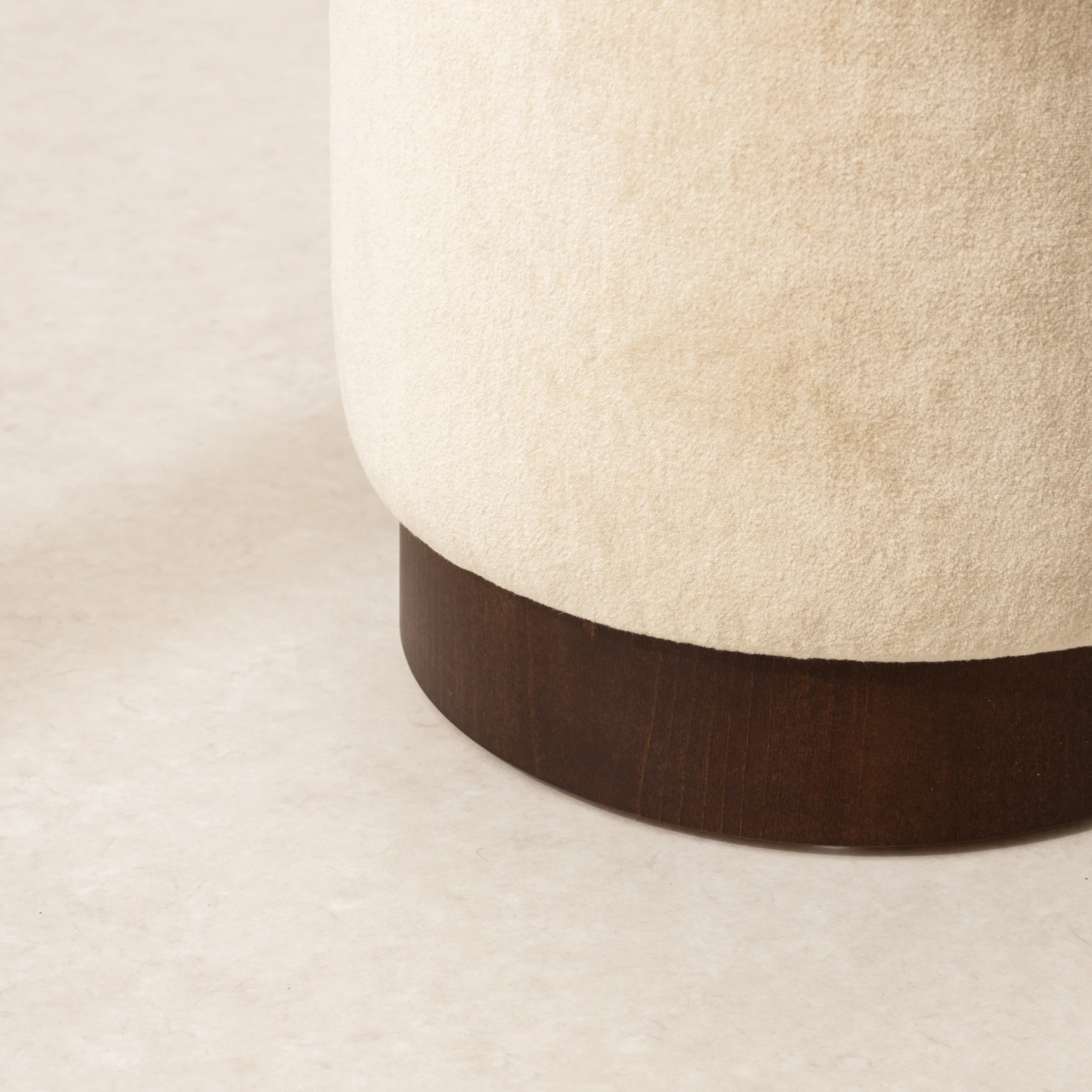 Mohair Pouffe with Walnut Plinth - Almond - Image 3