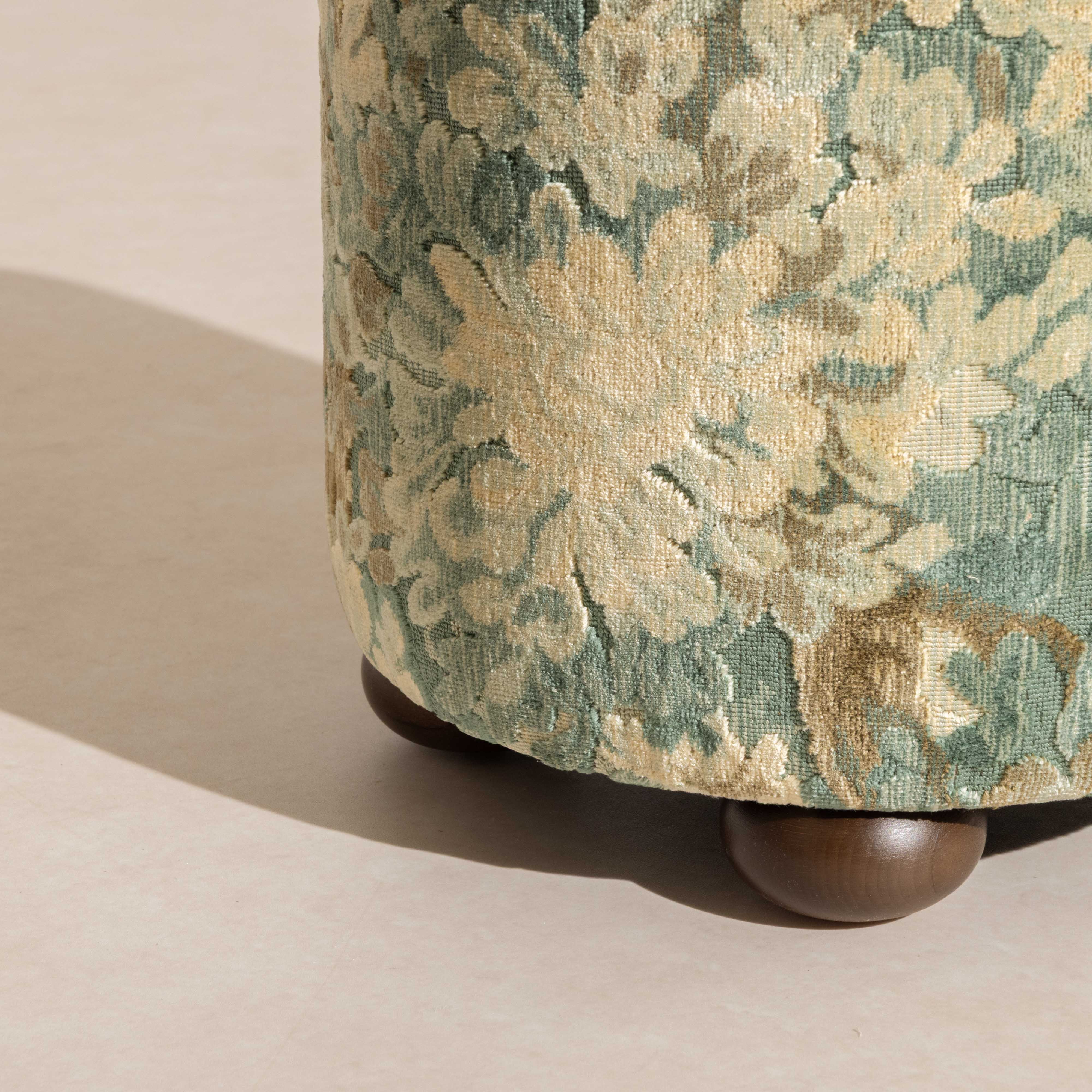 No.17 The Rodin Tapestry Pouffe on Ball-Feet - Greens - Image 3