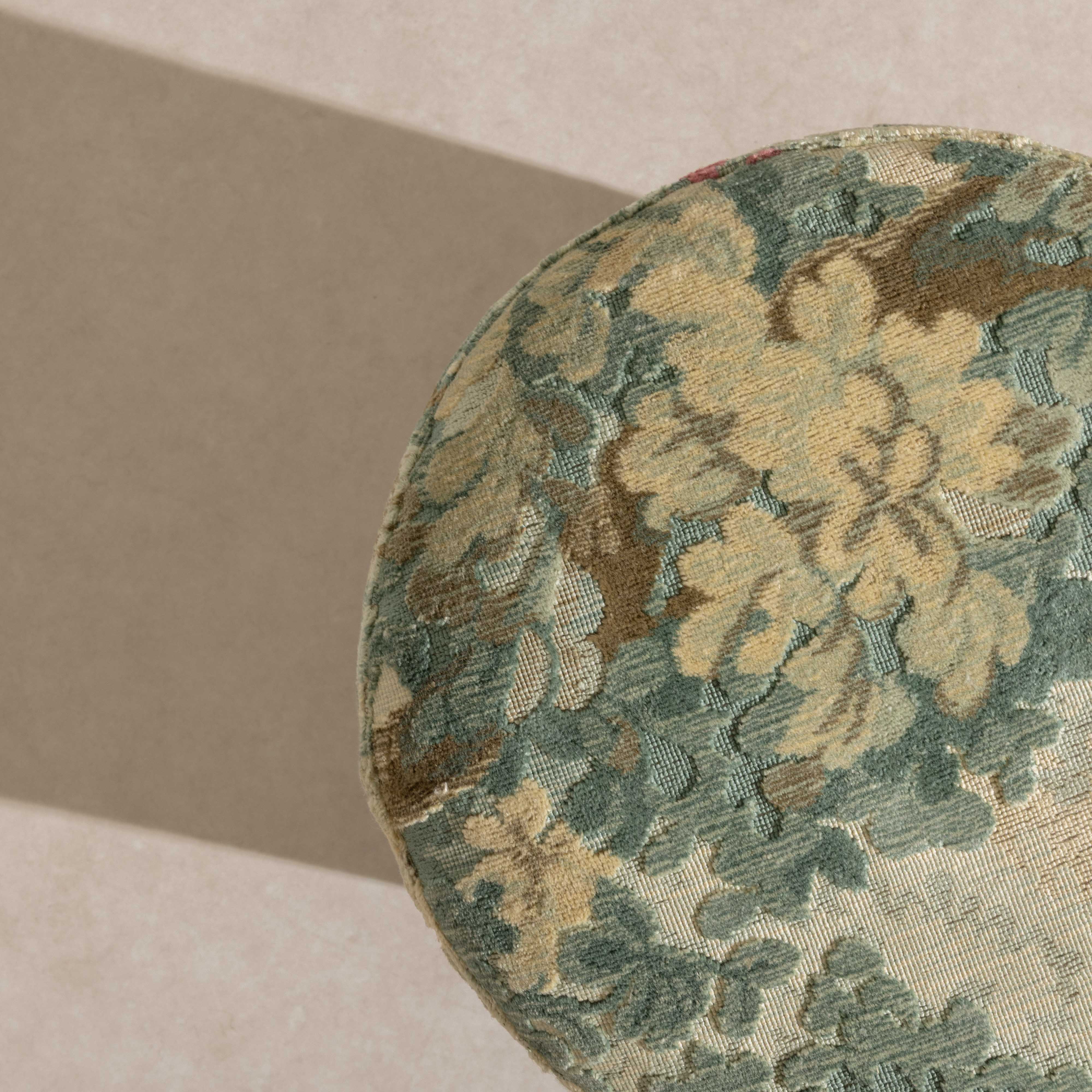 No.17 The Rodin Tapestry Pouffe on Ball-Feet - Greens - Image 4
