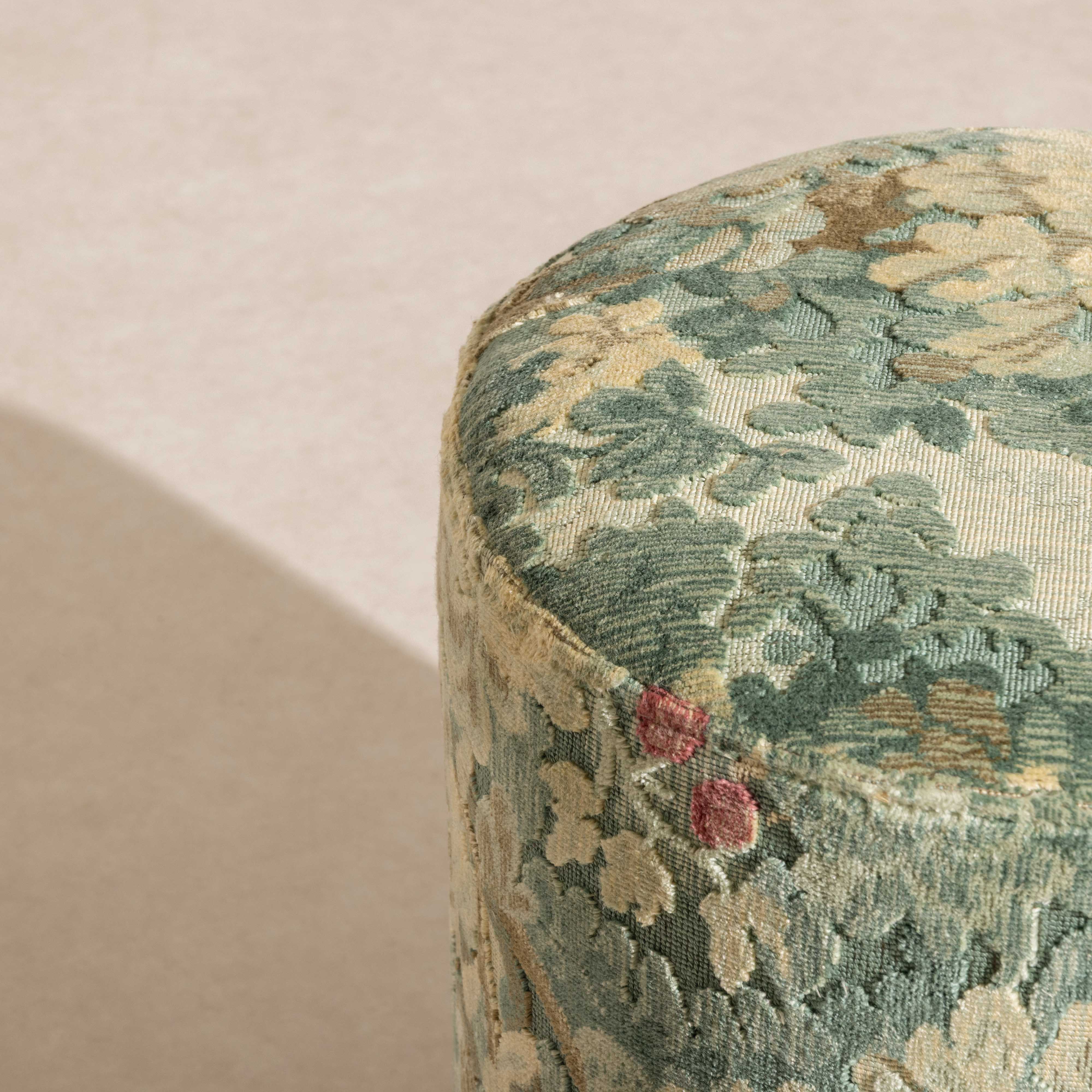No.17 The Rodin Tapestry Pouffe on Ball-Feet - Greens - Image 5