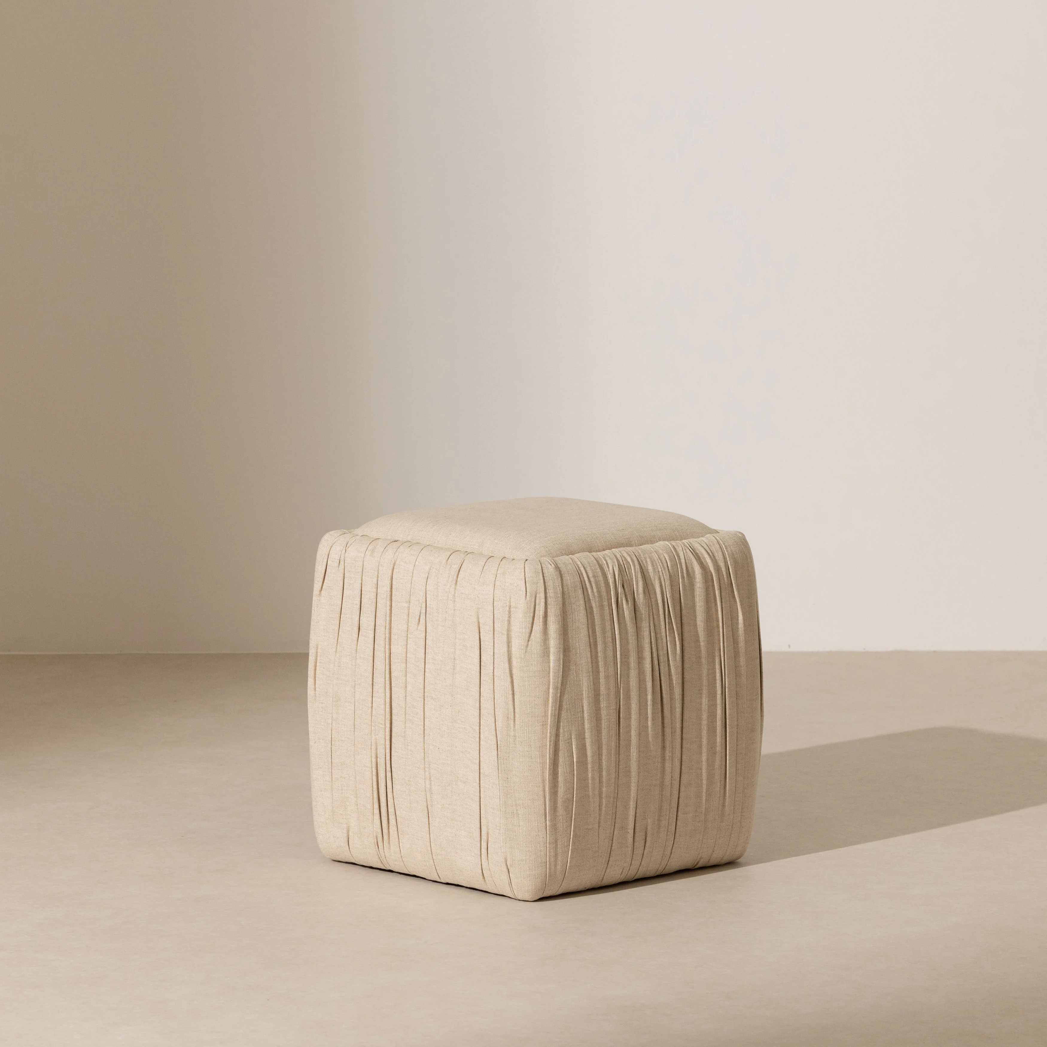 Ruched Linen Pouffe