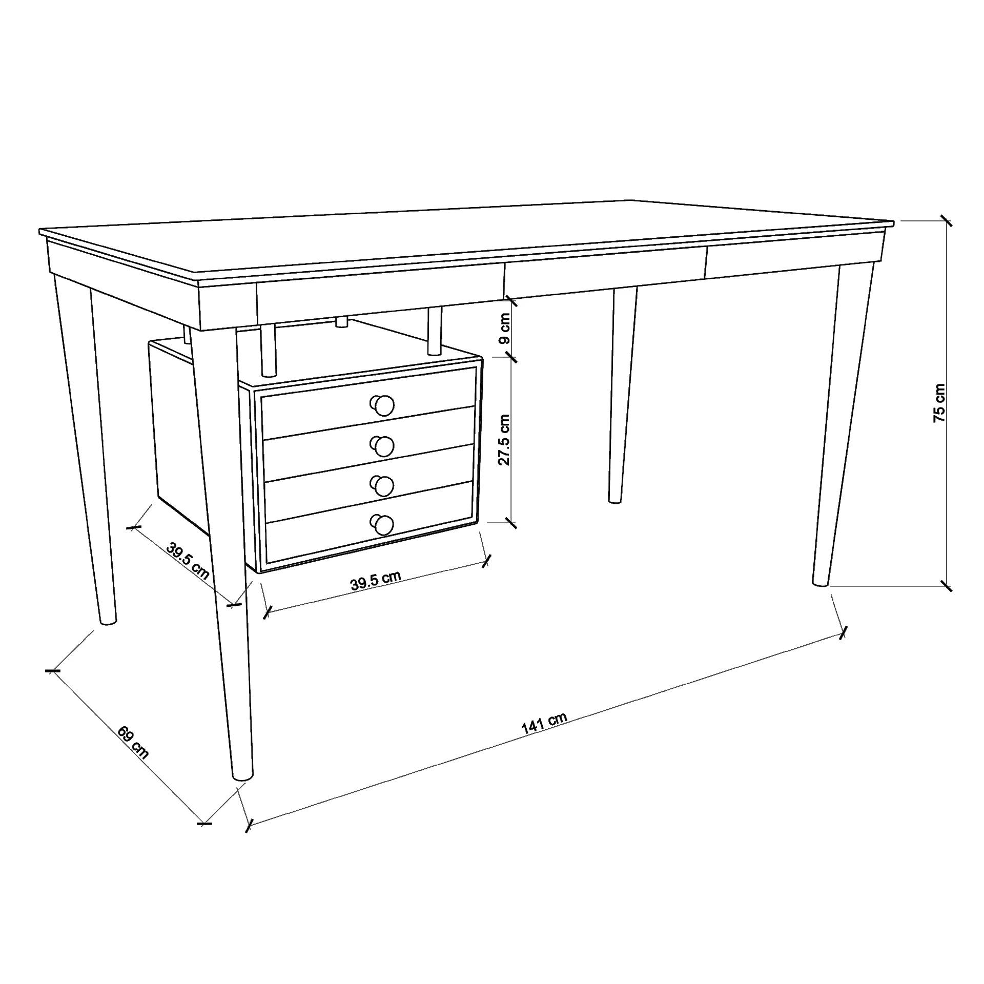 Timber Desk with Drawers - Black - Image 4