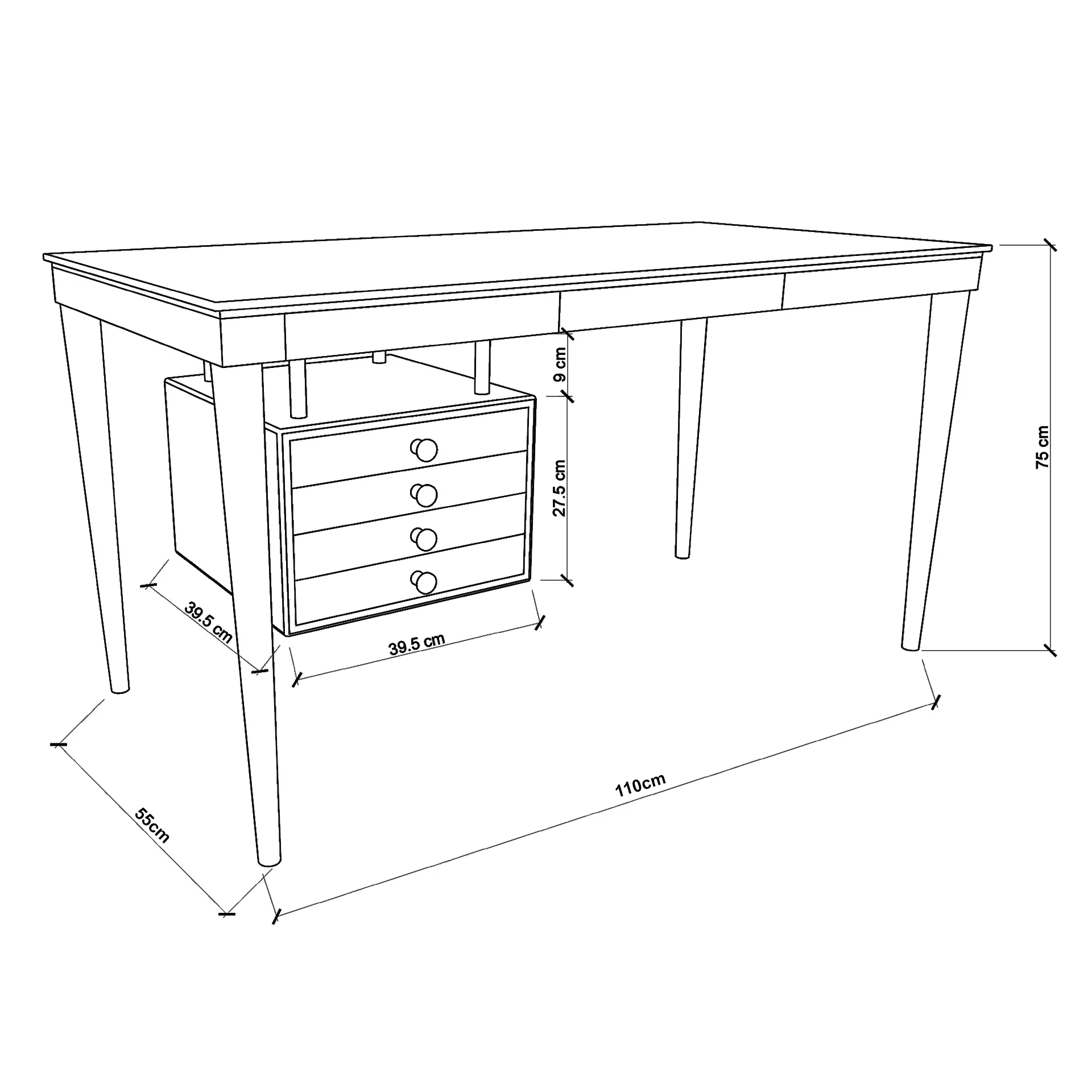 Timber Desk with Drawers - Black - Image 5