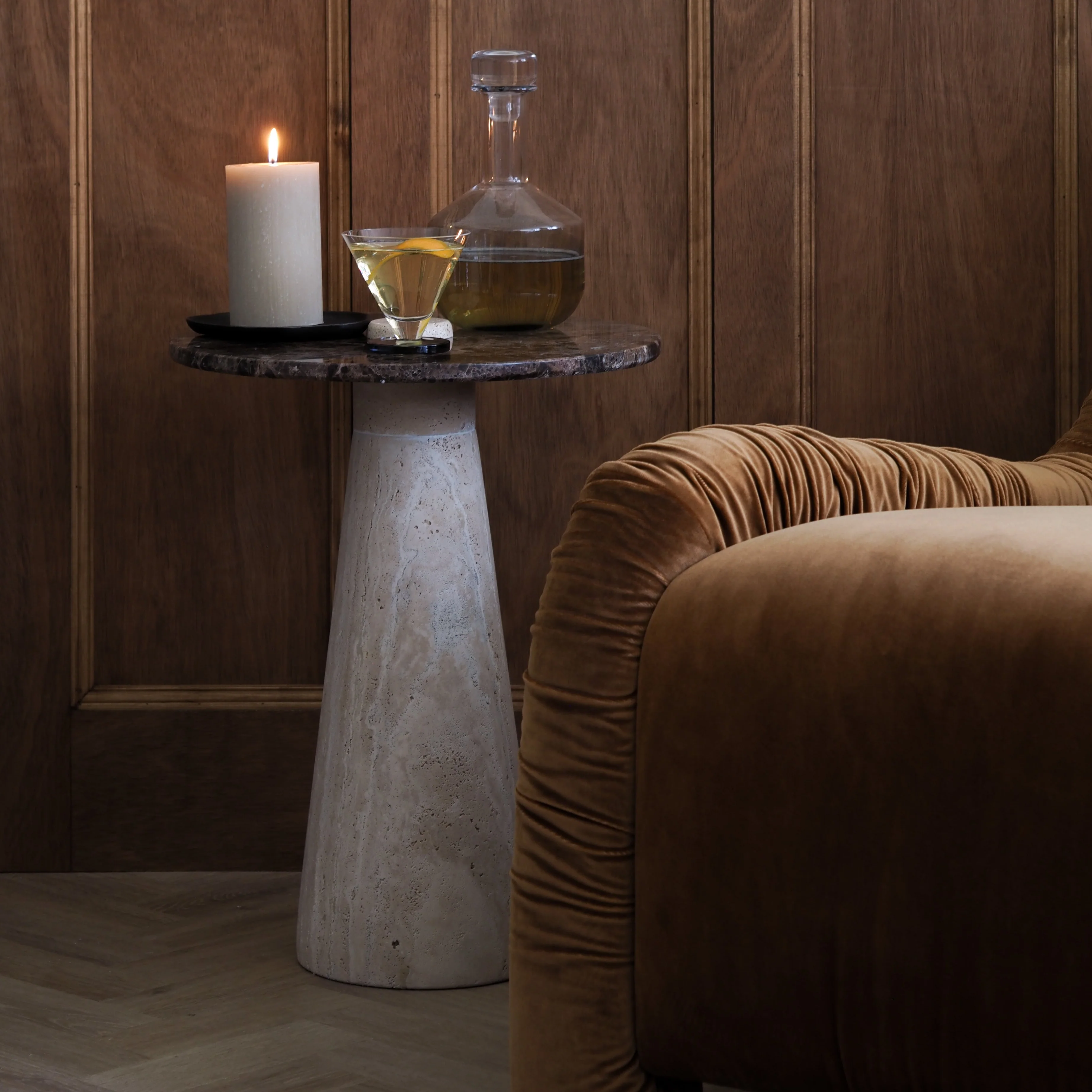 Travertine & Marble Side Table - Image 3