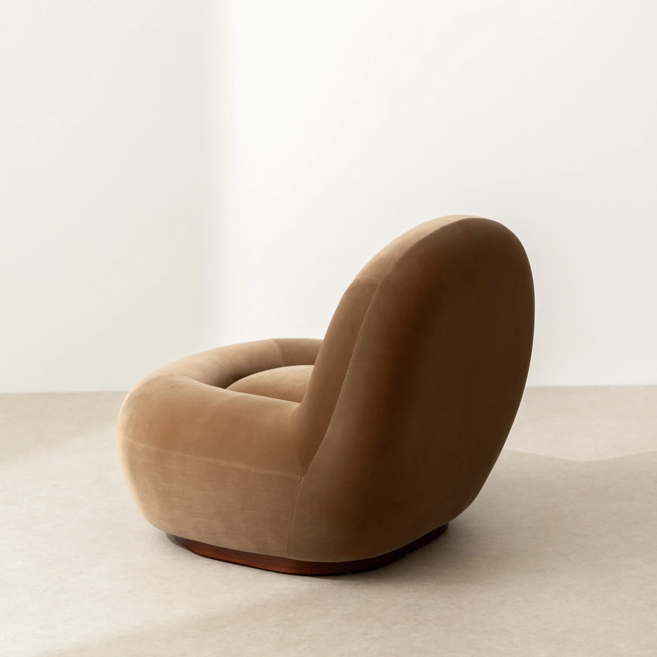 Velvet Lounge Chair with Walnut Plinth - Image 4