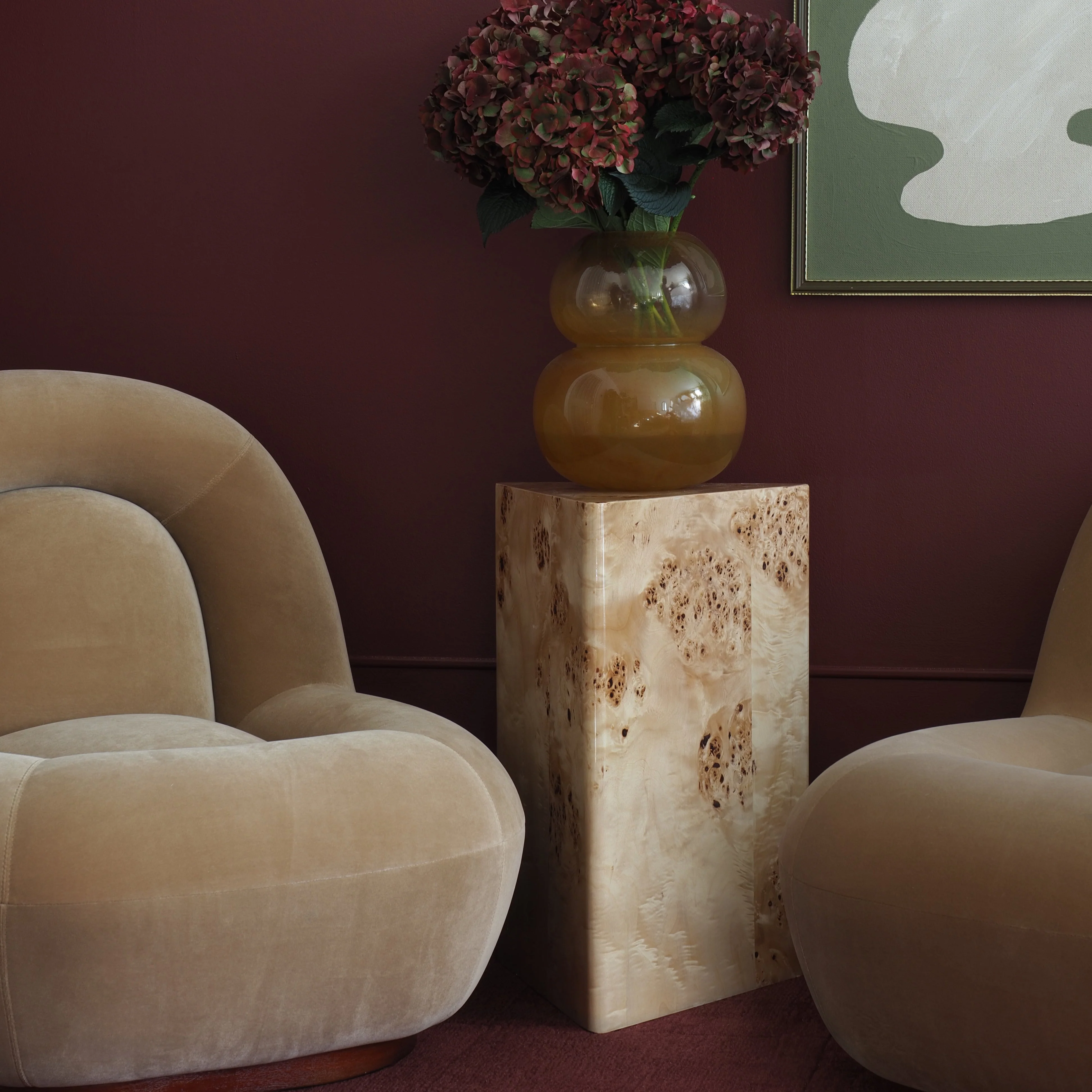 Velvet Lounge Chair with Walnut Plinth - Image 5