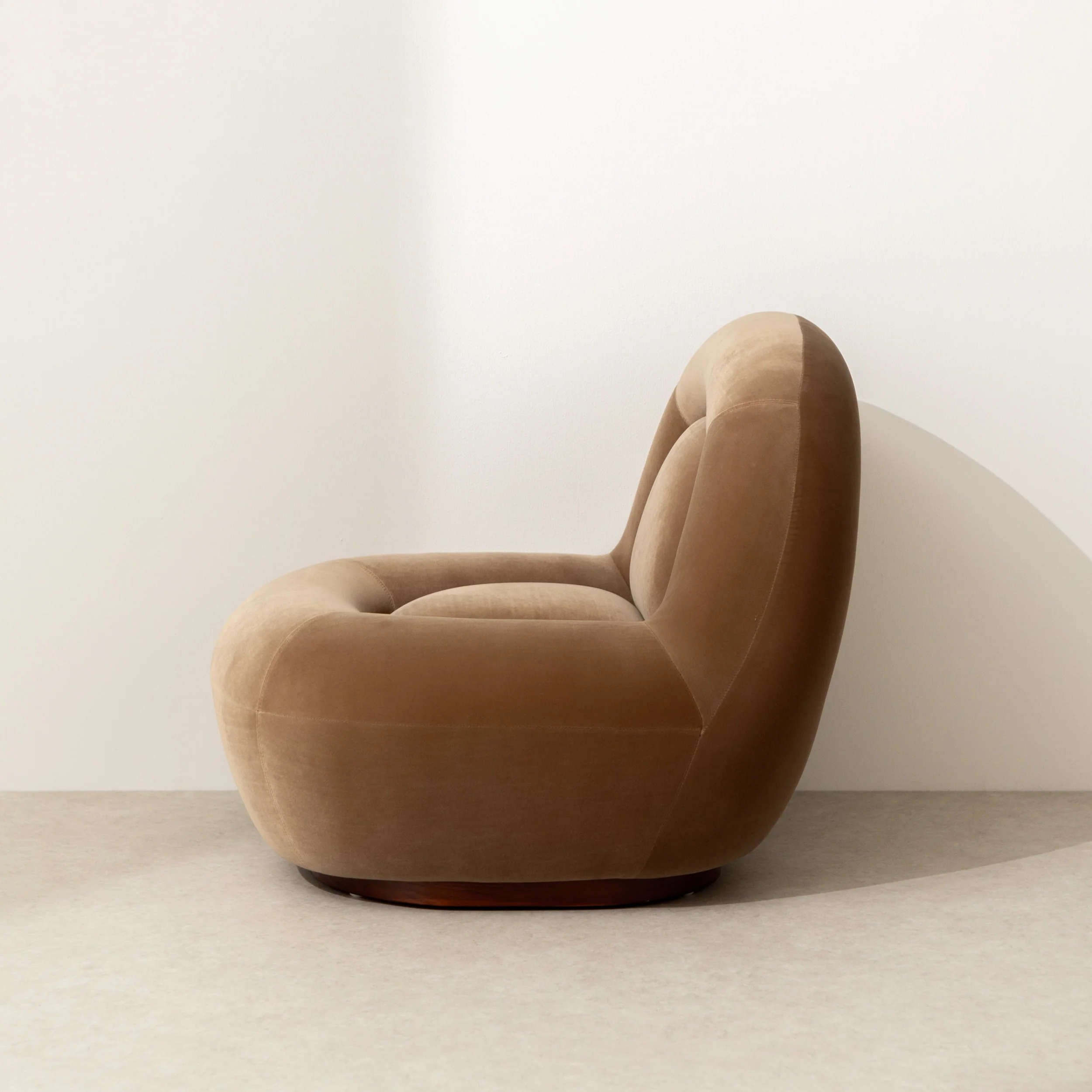Velvet Lounge Chair with Walnut Plinth - Image 7
