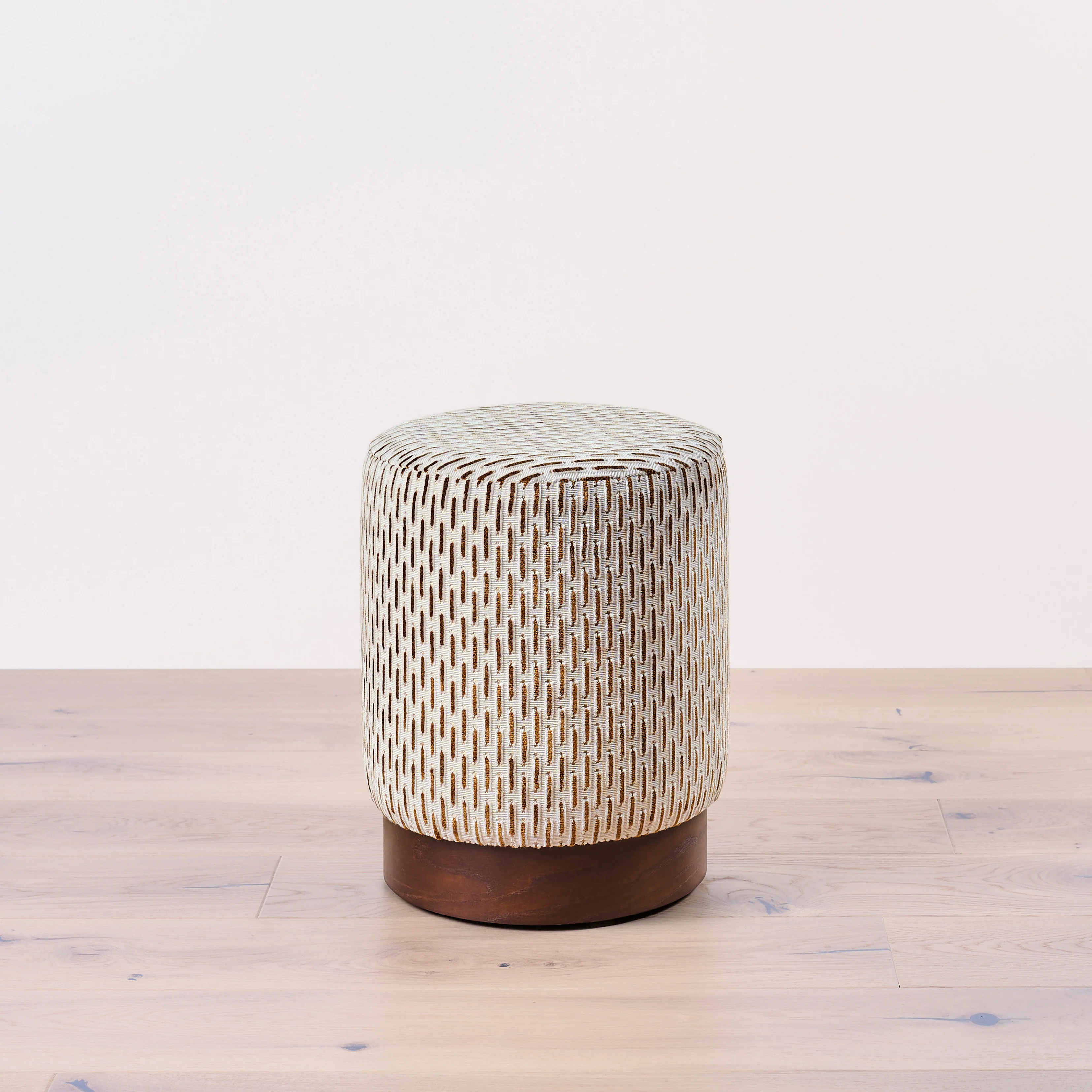 Velvet Pouffe with Walnut Plinth - Paris Vienne - Image 5