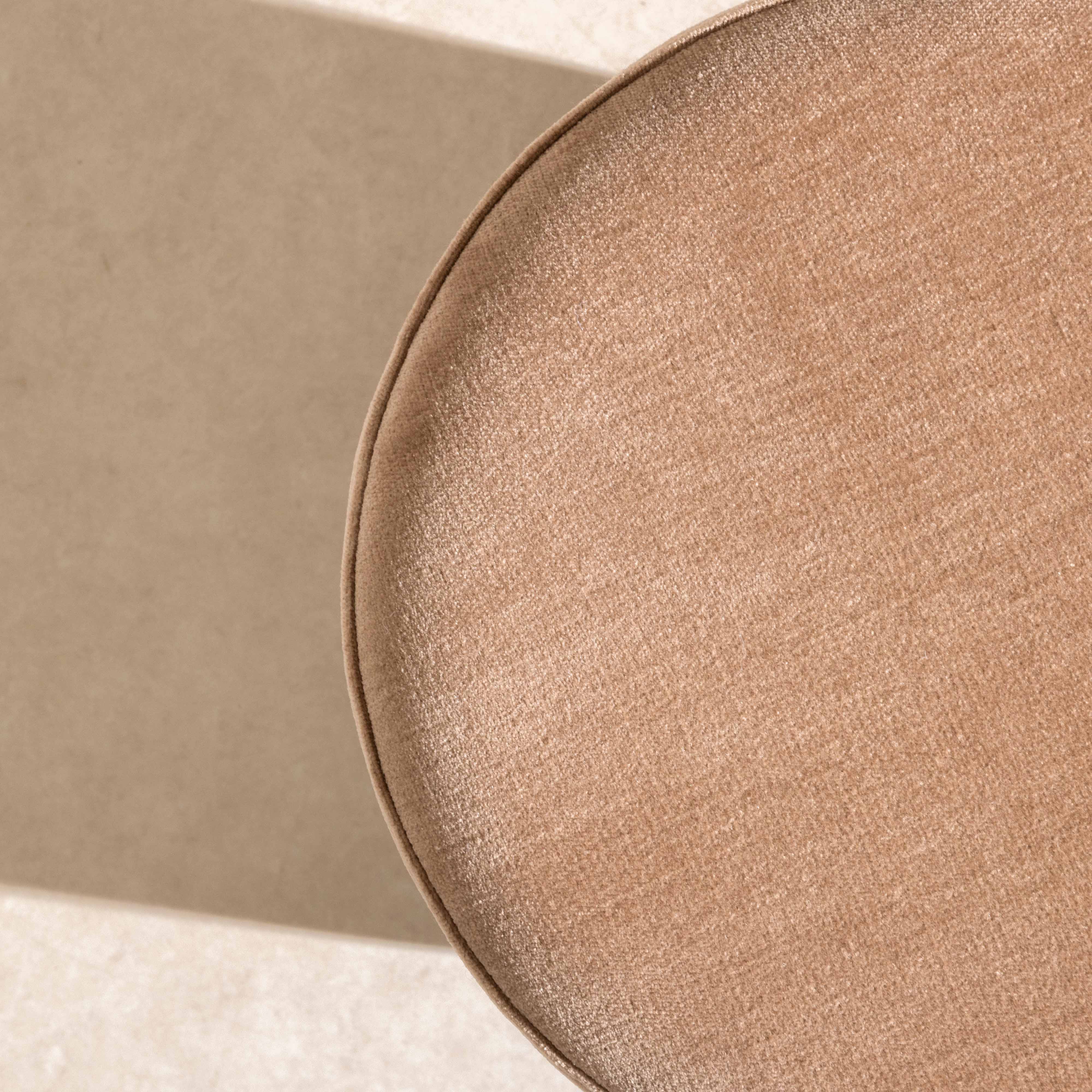 Velvet Pouffe with Walnut Plinth - Powder - Image 2