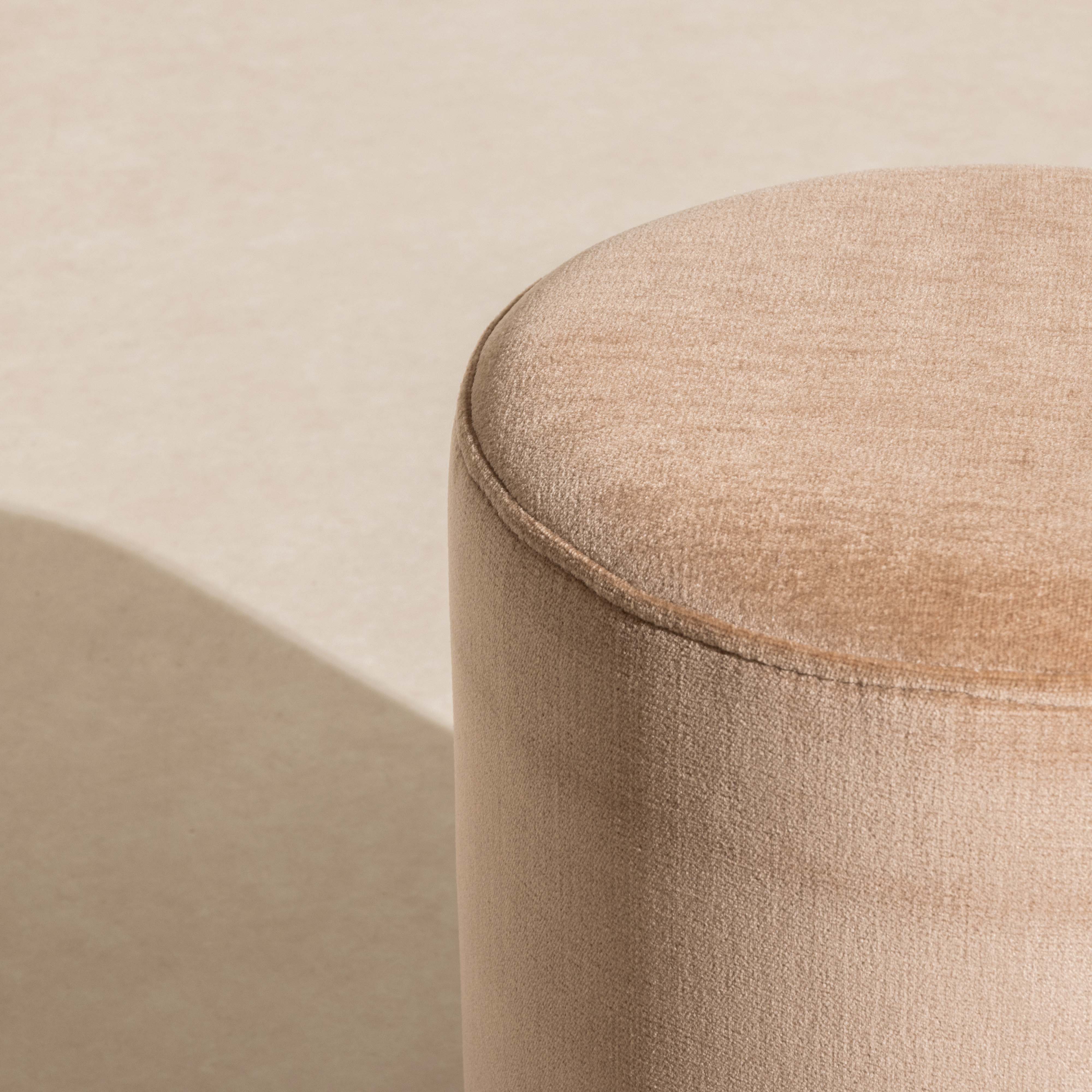 Velvet Pouffe with Walnut Plinth - Powder - Image 3