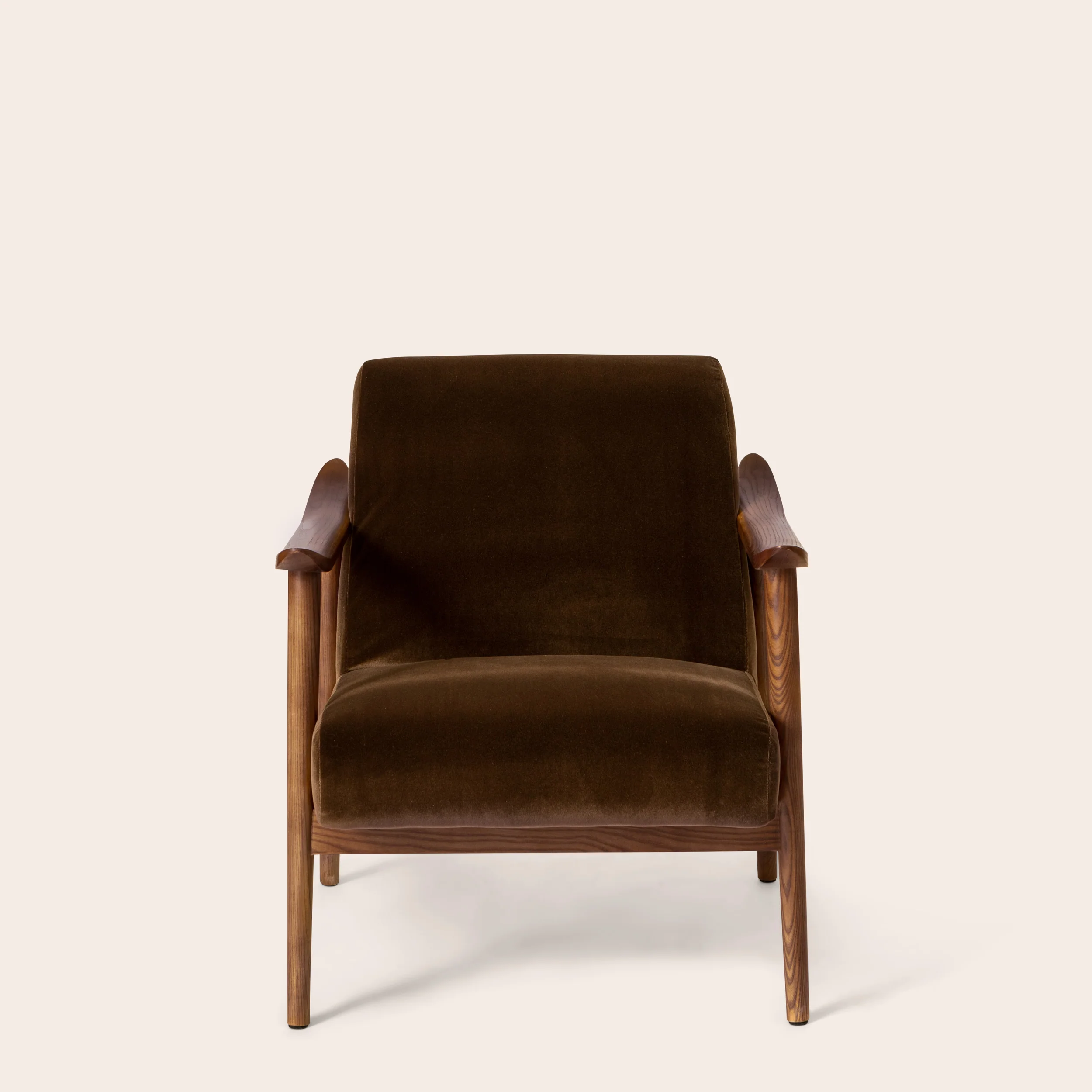 Velvet & Walnut Armchair - Chocolate - Image 4